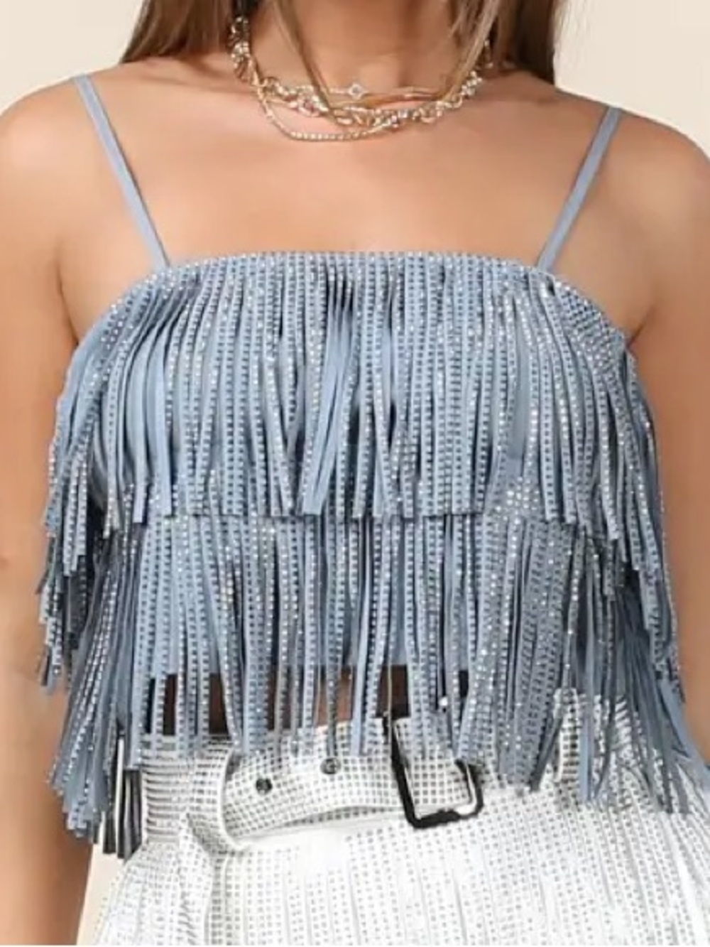 Nylon NWT Suede Fringed grey/blue Cropped Tank Top